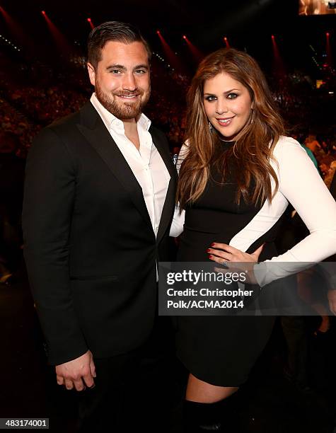 Musician Chris Tyrrell and recording artist Hillary Scott of Lady Antebellum attend the 49th Annual Academy of Country Music Awards at the MGM Grand...