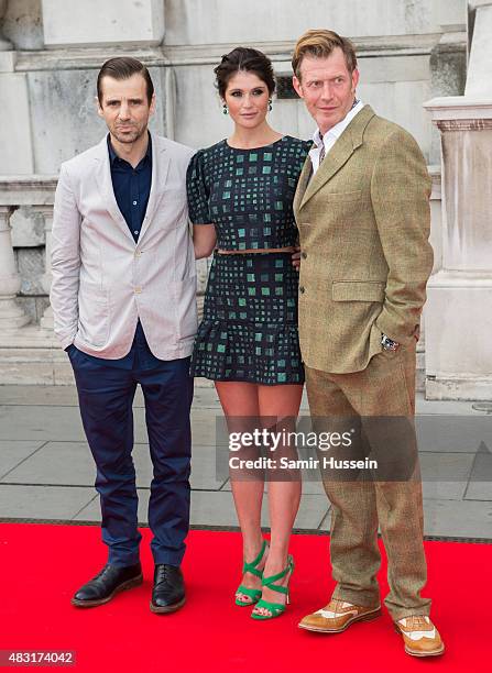 Mel Raido, Gemma Arterton and Jason Flemyng attend a UK Premiere of "Gemma Bovery" at Somerset House on August 6, 2015 in London, England.