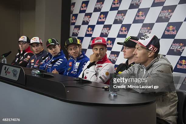 Stefan Bradl of Germany and Factory Aprilia Gresini , Marc Marquez of Spain and Repsol Honda Team, Jorge Lorenzo of Spain and Valentino Rossi of...