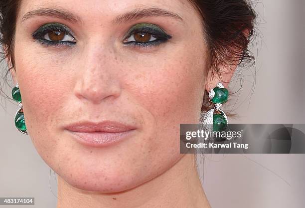 Gemma Arterton, earring detail, attends the UK Premiere of "Gemma Bovery" at Somerset House on August 6, 2015 in London, England.