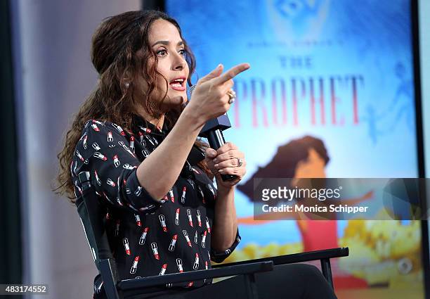 Actress, director and producer Salma Hayek speaks at AOL BUILD Speaker Series: "Kahlil Gibran's The Prophet" at AOL Studios In New York on August 6,...