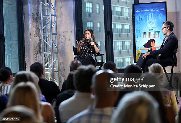 Actress, director and producer Salma Hayek speaks with Ricky Camilleri at AOL BUILD Speaker Series: "Kahlil Gibran's The Prophet" at AOL Studios In...