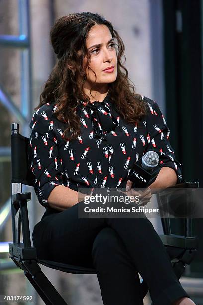 Actress, director and producer Salma Hayek speaks at AOL BUILD Speaker Series: "Kahlil Gibran's The Prophet" at AOL Studios In New York on August 6,...