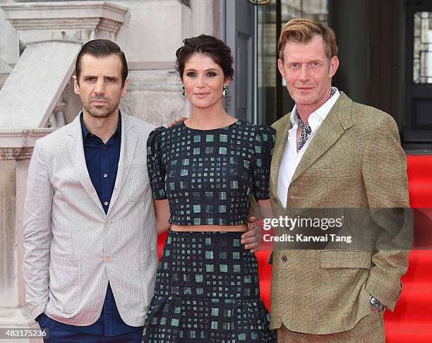 Mel Raido, Gemma Arterton and Jason Flemyng attend the UK Premiere of "Gemma Bovery" at Somerset House on August 6, 2015 in London, England.