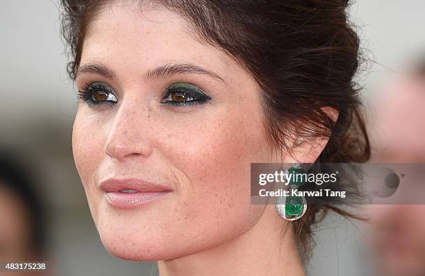 Gemma Arterton, earring detail, attends the UK Premiere of "Gemma Bovery" at Somerset House on August 6, 2015 in London, England.