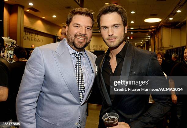 Recording artists Dallas Davidson and Chuck Wicks attend the 49th Annual Academy of Country Music Awards at the MGM Grand Garden Arena on April 6,...