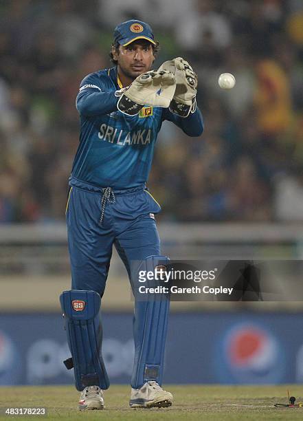 Kumar Sangakkara of Sri Lanka during the ICC World Twenty20 Bangladesh 2014 Final between India and Sri Lanka at Sher-e-Bangla Mirpur Stadium on...