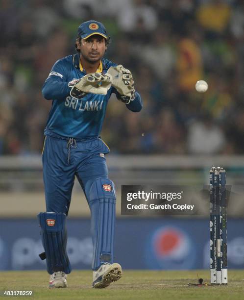 Kumar Sangakkara of Sri Lanka during the ICC World Twenty20 Bangladesh 2014 Final between India and Sri Lanka at Sher-e-Bangla Mirpur Stadium on...