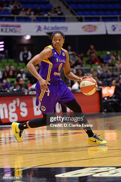 Alana Beard of the Los Angeles Sparks handles the ball against the San Antonio Stars on August 2, 2015 at the Freeman Coliseum in San Antonio, Texas....