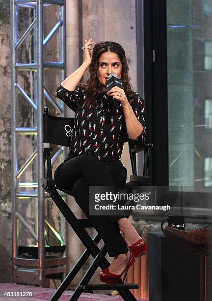 Salma Hayek attends AOL BUILD Speaker Series: "Kahlil Gibran's The Prophet" at AOL Studios In New York on August 6, 2015 in New York City.