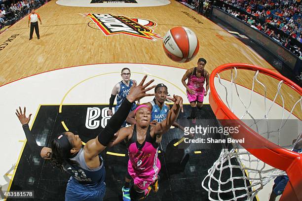 Odyssey Sims of the Tulsa Shock shoots the ball against the Minnesota Lynx on August 1, 2015 at the BOK Center in Tulsa, Oklahoma. NOTE TO USER: User...