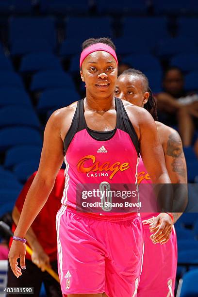 Odyssey Sims of the Tulsa Shock stands on the court during a game against the Minnesota Lynx on August 1, 2015 at the BOK Center in Tulsa, Oklahoma....