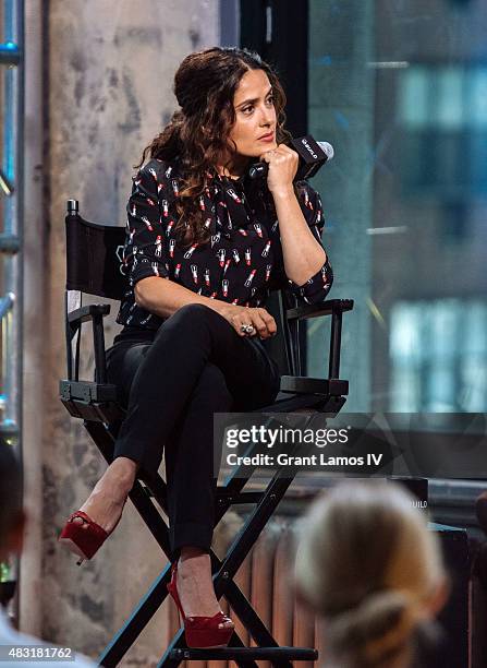 Salma Hayek attends the AOL BUILD Speaker Series: "Kahlil Gibran's The Prophet" at AOL Studios In New York on August 6, 2015 in New York City.