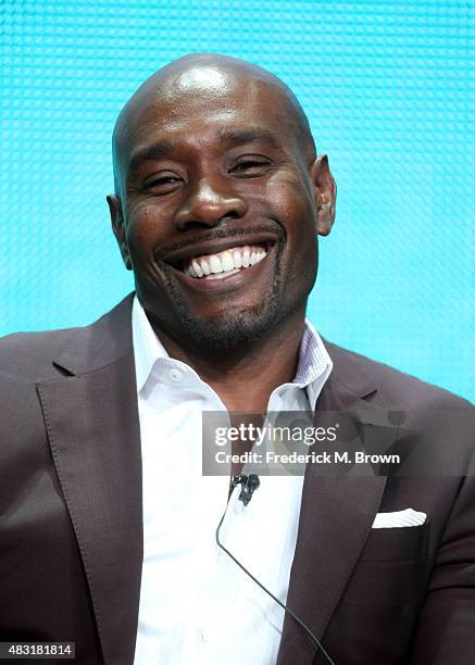 Actor Morris Chestnut speaks onstage during the 'Rosewood' panel discussion at the FOX portion of the 2015 Summer TCA Tour at The Beverly Hilton...