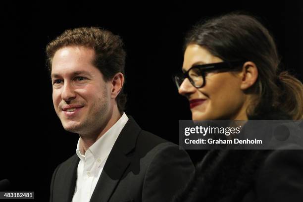 Designers Marc Freeman and Camilla Freeman-Topper of Camilla & Marc talk during an announcement that they are set to design St. George Bank employee...