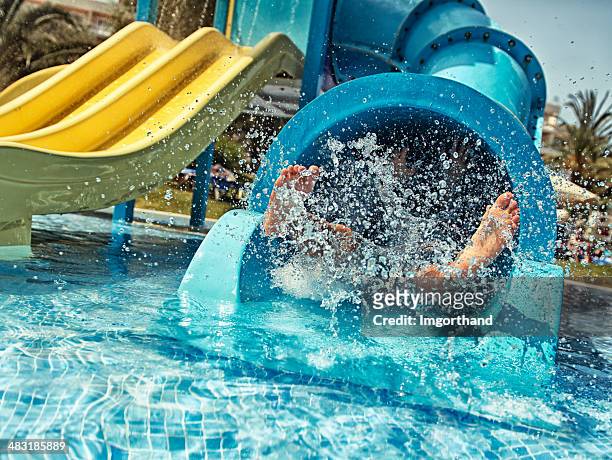 little girl in water park - water slide bildbanksfoton och bilder