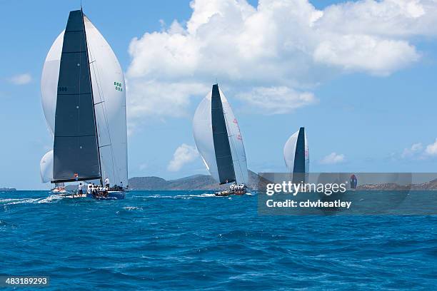 several sailboats racing in 2014 st. thomas international regatta - regatta stock pictures, royalty-free photos & images
