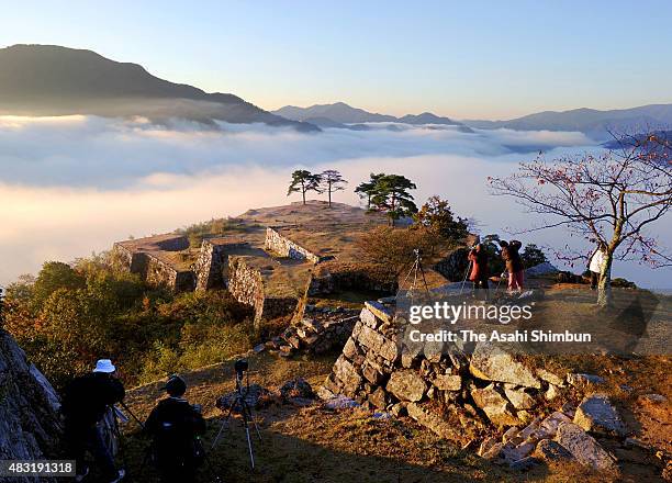 Takeda Castle Ruins are seen on the sea of cloud on November 4, 2010 in Asago, Hyogo, Japan.