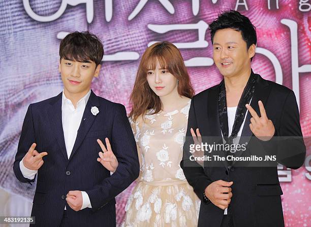 Seung-Ri of BigBang, Ku Hye-Sun and Kong Hyung-Jin attend the SBS drama 'Angel Eyes' press conference at SBS broadcasting center on April 3, 2014 in...