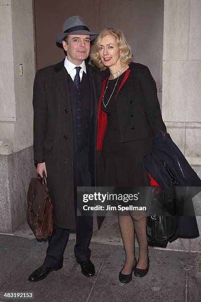 Jefferson Mays and guest attend the Broadway opening night of "The Realistic Joneses" at The Lyceum Theater on April 6, 2014 in New York City.