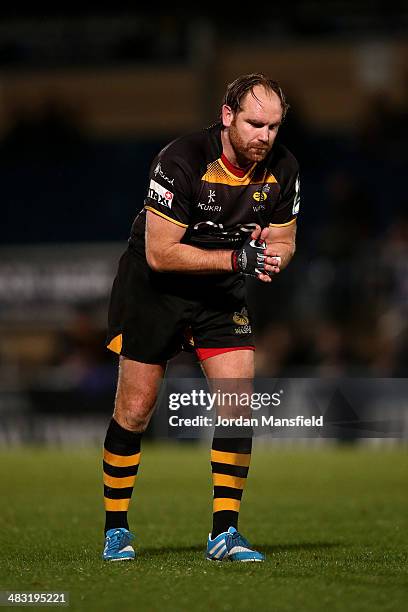 Fly-half Andy Goode of London Wasps prepares to attempt a try conversion during the Amlin Challenge Cup Quarter-Final between London Wasps and...