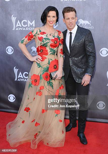 Singer Shawna Thompson and Keifer Thompson of Thompson Square arrive at the 49th Annual Academy Of Country Music Awards at the MGM Grand Hotel and...