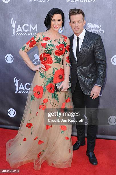 Singer Shawna Thompson and Keifer Thompson of Thompson Square arrive at the 49th Annual Academy Of Country Music Awards at the MGM Grand Hotel and...