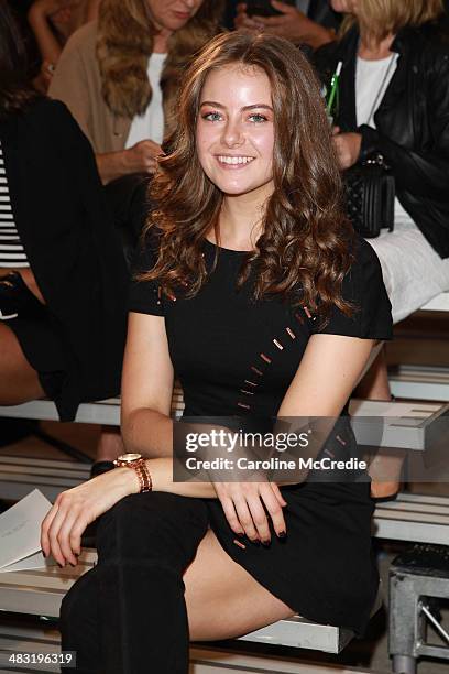 April Rose Pengilly attends the Bec and Bridge show at Mercedes-Benz Fashion Week Australia 2014 at Blacksmith's Worshop, Carriageworks, on April 7,...