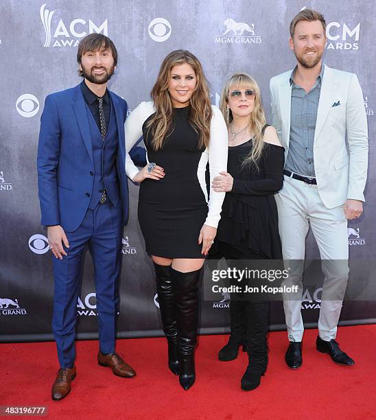 Singer Stevie Nicks Dave Haywood , Hillary Scott and Charles Kelley of Lady Antebellum arrive at the 49th Annual Academy Of Country Music Awards at...