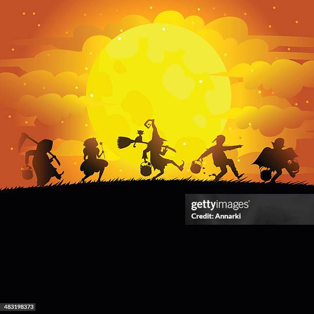 halloween trick or treaters - kids halloween background stock illustrations