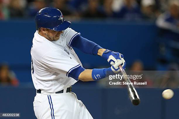 Justin Smoak singles late in the game as the Toronto Blue Jays sweep their four game series against Minnesota Twins at the Rogers Centre in Toronto....