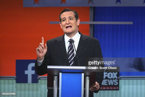 Republican presidential candidate Sen. Ted Cruz fields a question during the first Republican presidential debate hosted by Fox News and Facebook at...