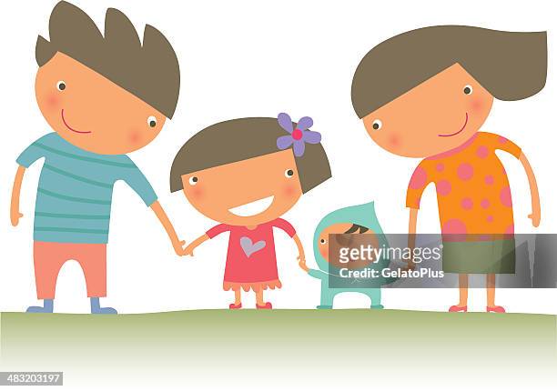 ilustraciones, imágenes clip art, dibujos animados e iconos de stock de happy familia - bebe 1 a 2 años