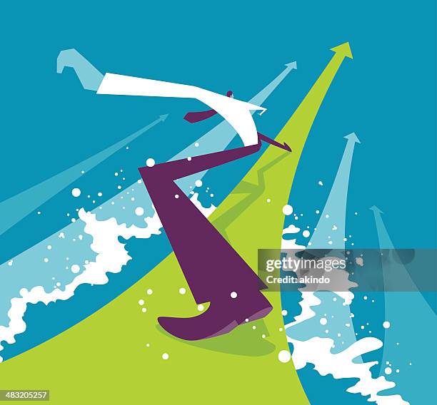stockillustraties, clipart, cartoons en iconen met business surfing - welvaart