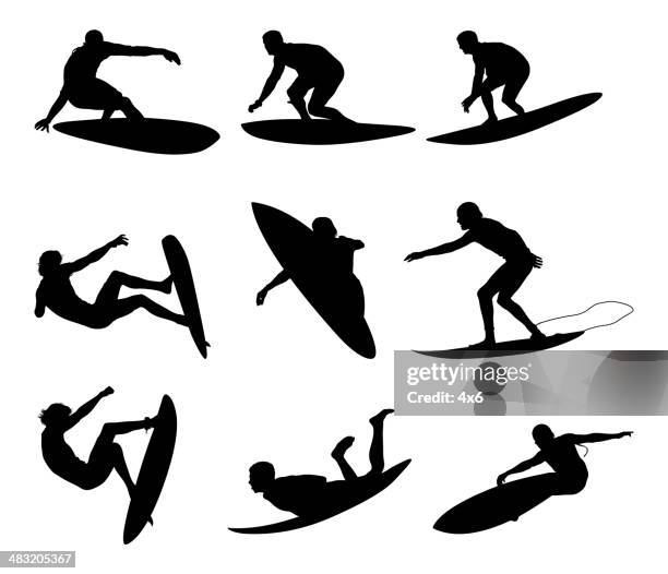 awesome male surfers surfing - surf stock illustrations