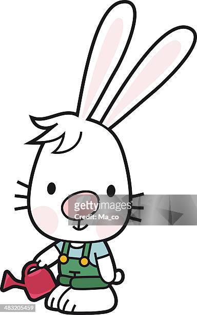 bunny with watering can as a gardener - easter bunny costume stock illustrations