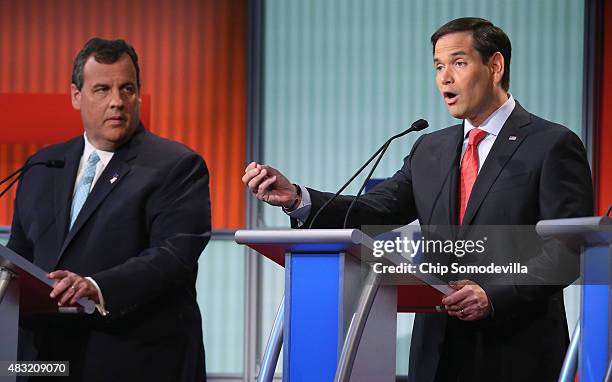 Republican presidential candidates New Jersy Gov. Chris Christie and Sen. Marco Rubio participate in the first prime-time presidential debate hosted...