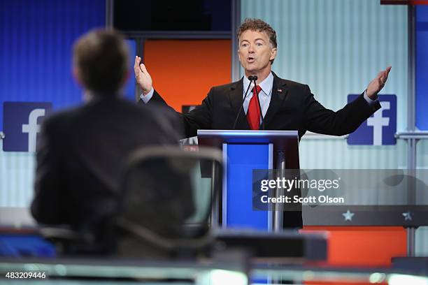 Republican presidential candidate Sen. Rand Paul fields a question during the first Republican presidential debate hosted by Fox News and Facebook at...