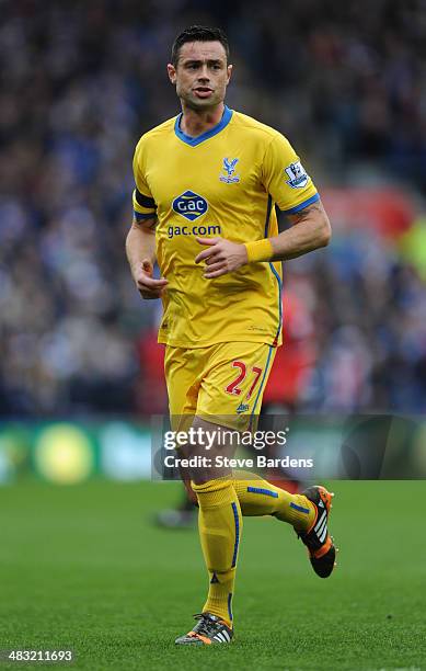 Damien Delaney of Crystal Palace in action during the Barclays Premier League match between Cardiff City and Crystal Palace at Cardiff City Stadium...