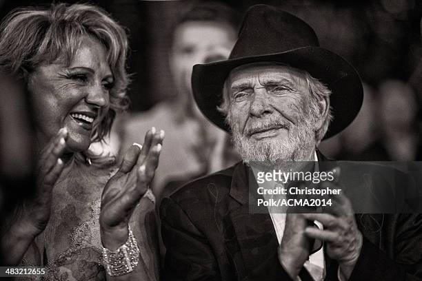 Recording artist Merle Haggard and wife Theresa Ann Lane attends the 49th Annual Academy of Country Music Awards at the MGM Grand Garden Arena on...