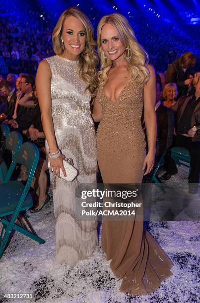 Recording artists Carrie Underwood and Miranda Lambert attend the 49th Annual Academy of Country Music Awards at the MGM Grand Garden Arena on April...