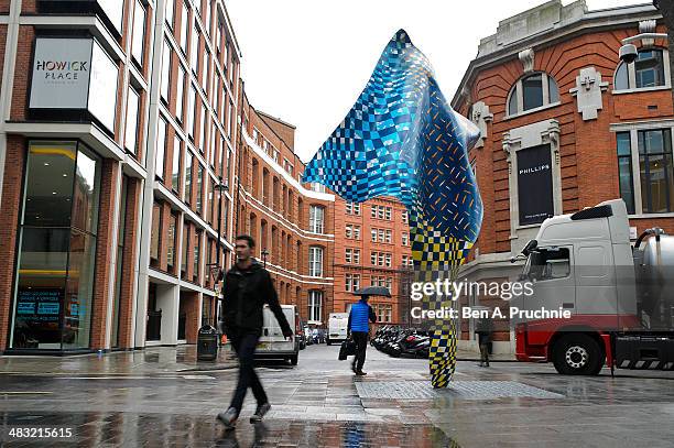 The new 'Wind Sculpture' of artist Yinka Shonibare MBE is seen on Howick Place on April 7, 2014 in London, England.