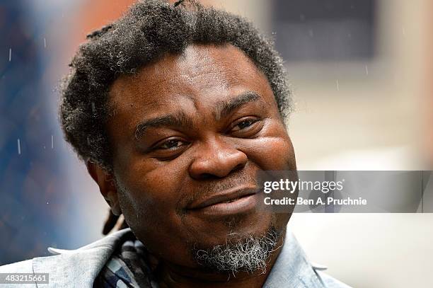 Artist Yinka Shonibare MBE poses as he unveils the new 'Wind Sculpture' on Howick Place on April 7, 2014 in London, England.