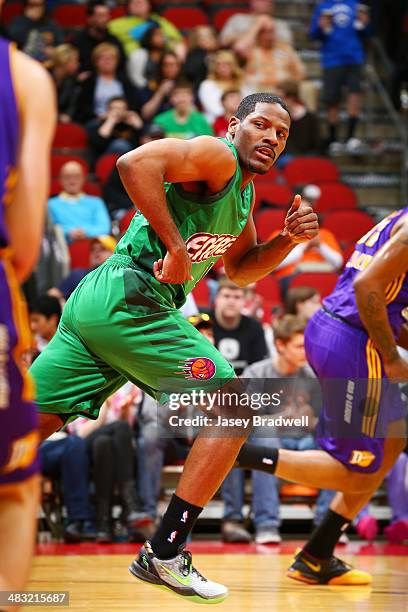 Othyus Jeffers of the Iowa Energy runs down the court after sinking a shot against the Los Angeles D-Fenders in an NBA D-League game on April 5, 2014...