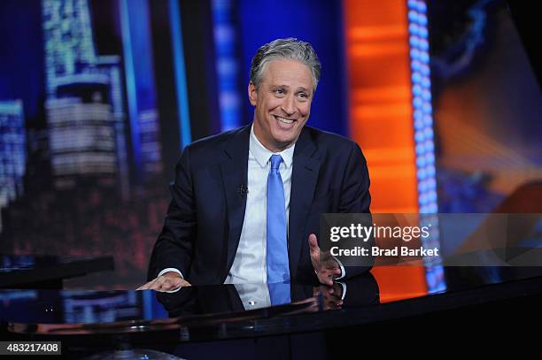 Jon Stewart hosts "The Daily Show with Jon Stewart" #JonVoyage on August 6, 2015 in New York City.