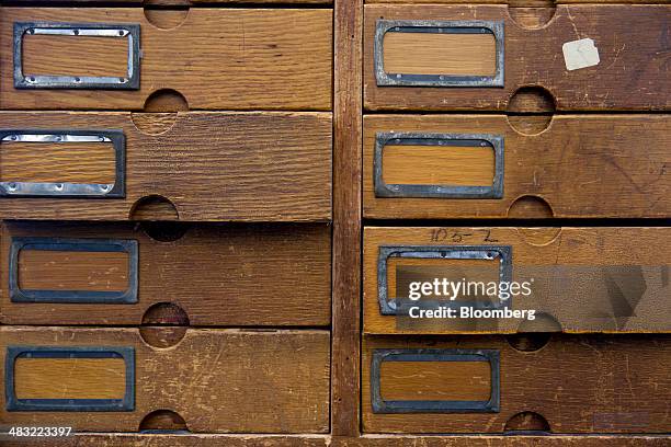 Shoe drawer cabinet stands inside the U.S. Patent and Trademark Office headquarters' public search facility in Alexandria, Virginia, U.S., on Friday,...