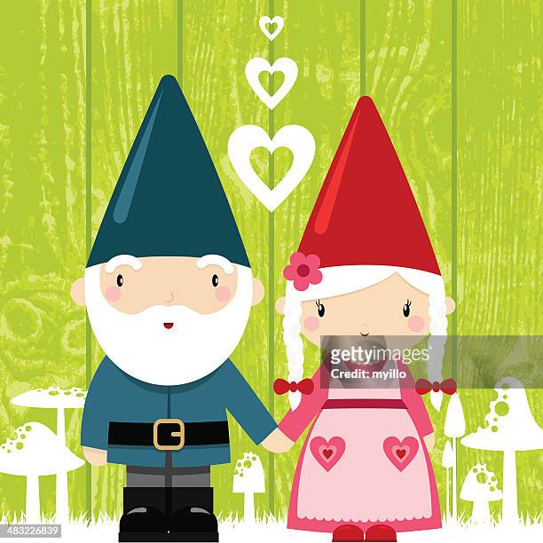 gnome liebe. paar, großeltern, st valentine's day illustrationen, vektorgrafiken - zwerg stock-grafiken, -clipart, -cartoons und -symbole