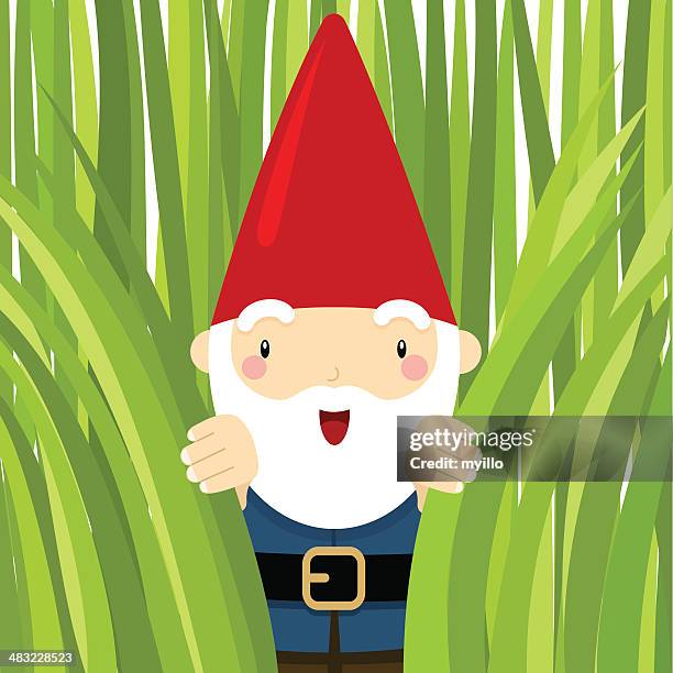 gnome in the garden. peeking grass - tacky wallpaper stock illustrations