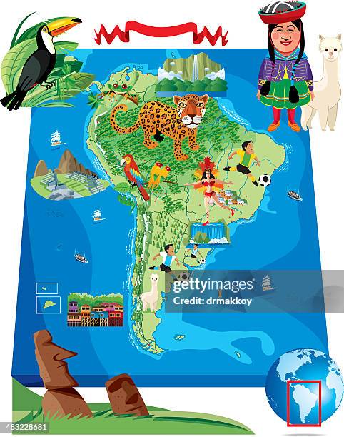 südamerika comic-karte - bundesstaat amazonas brasilien illustrationen stock-grafiken, -clipart, -cartoons und -symbole
