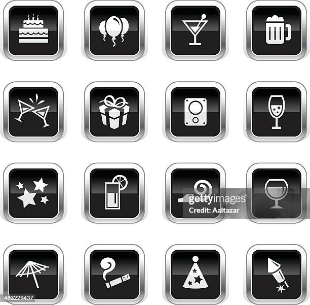 ilustraciones, imágenes clip art, dibujos animados e iconos de stock de supergloss iconos negro de fiesta - petardos